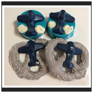 Airplane Themed Chocolate covered Pretzels, Oreos, and Krispie Treat pops