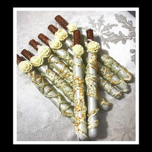 24 Gourmet Chocolate Covered Pretzels: Flower Candy Table Favors