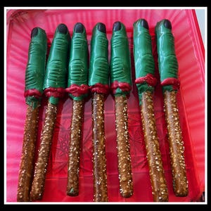 24 Witch Finger Chocolate Pretzels: Halloween Party Favors