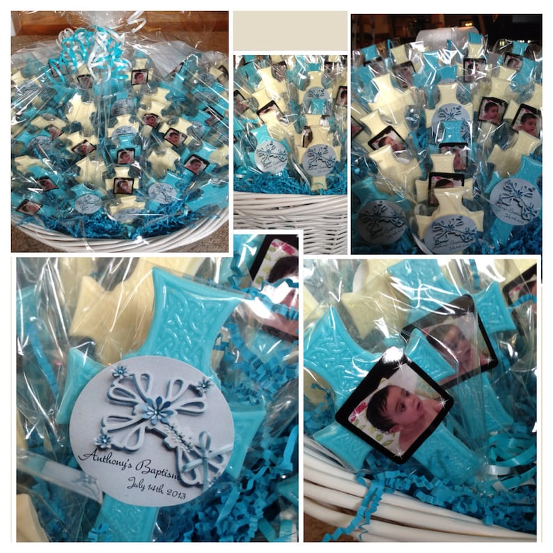 18 Communion, Baptism Cross Chocolate Lollipops - Personalized Favors
