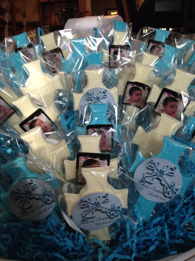 18 Communion, Baptism Cross Chocolate Lollipops - Personalized Favors
