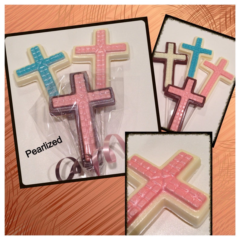 18 Communion, Baptism Cross Chocolate Lollipops - Personalized Favors
