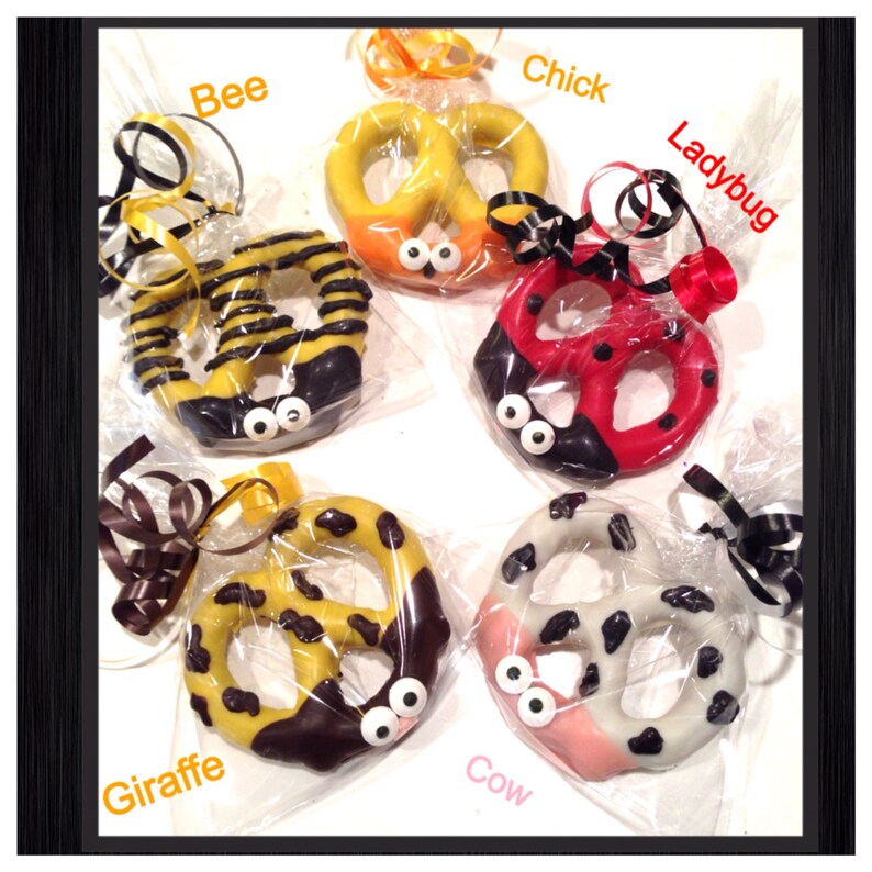 Animal Chocolate Covered Pretzels: Ladybug, Cow, Bee - Set of 12