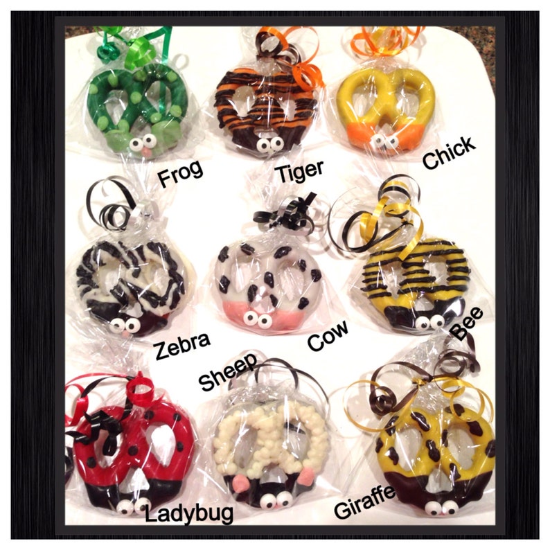 Animal Chocolate Covered Pretzels: Ladybug, Cow, Bee - Set of 12